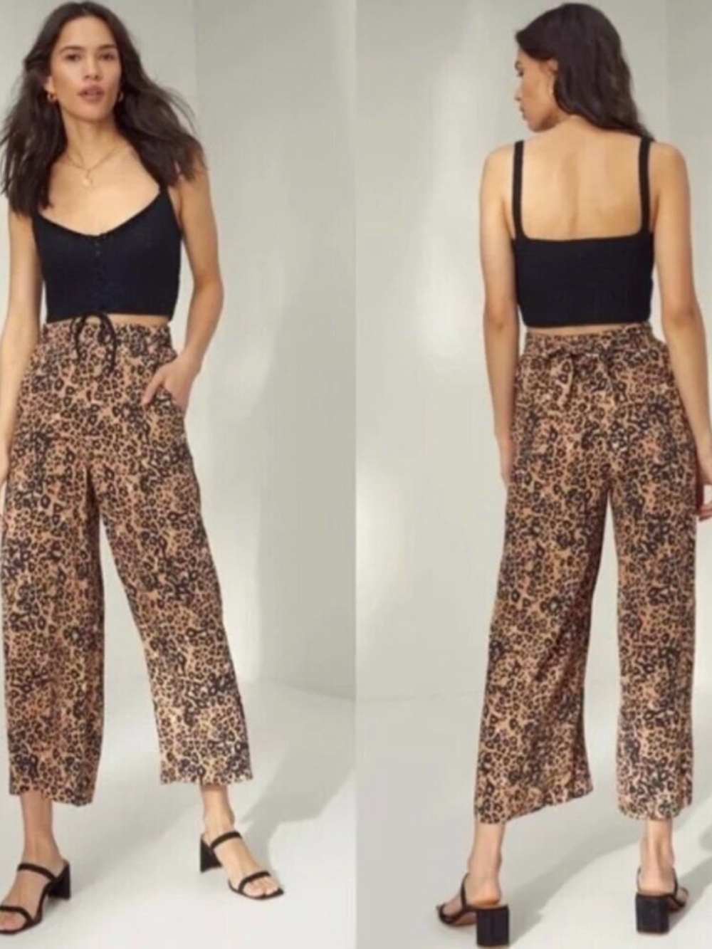 Aritzia Wilfred High Rise Faun Wide Leg Leopard Print Pants Size Medium